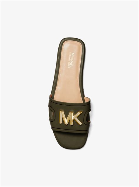 michael michael kors kippy embellished leather slide sandal|Michael Kors ladies slides.